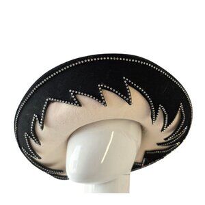 Excello Jack McConnell Ivory Wool Church Hat Sz S Rhinestone on Black Detail Bow